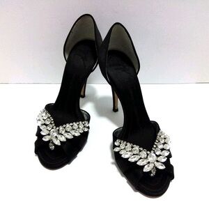 Giuseppe Zanotti Black Satin Crystal Embellished d'Orsay Pumps